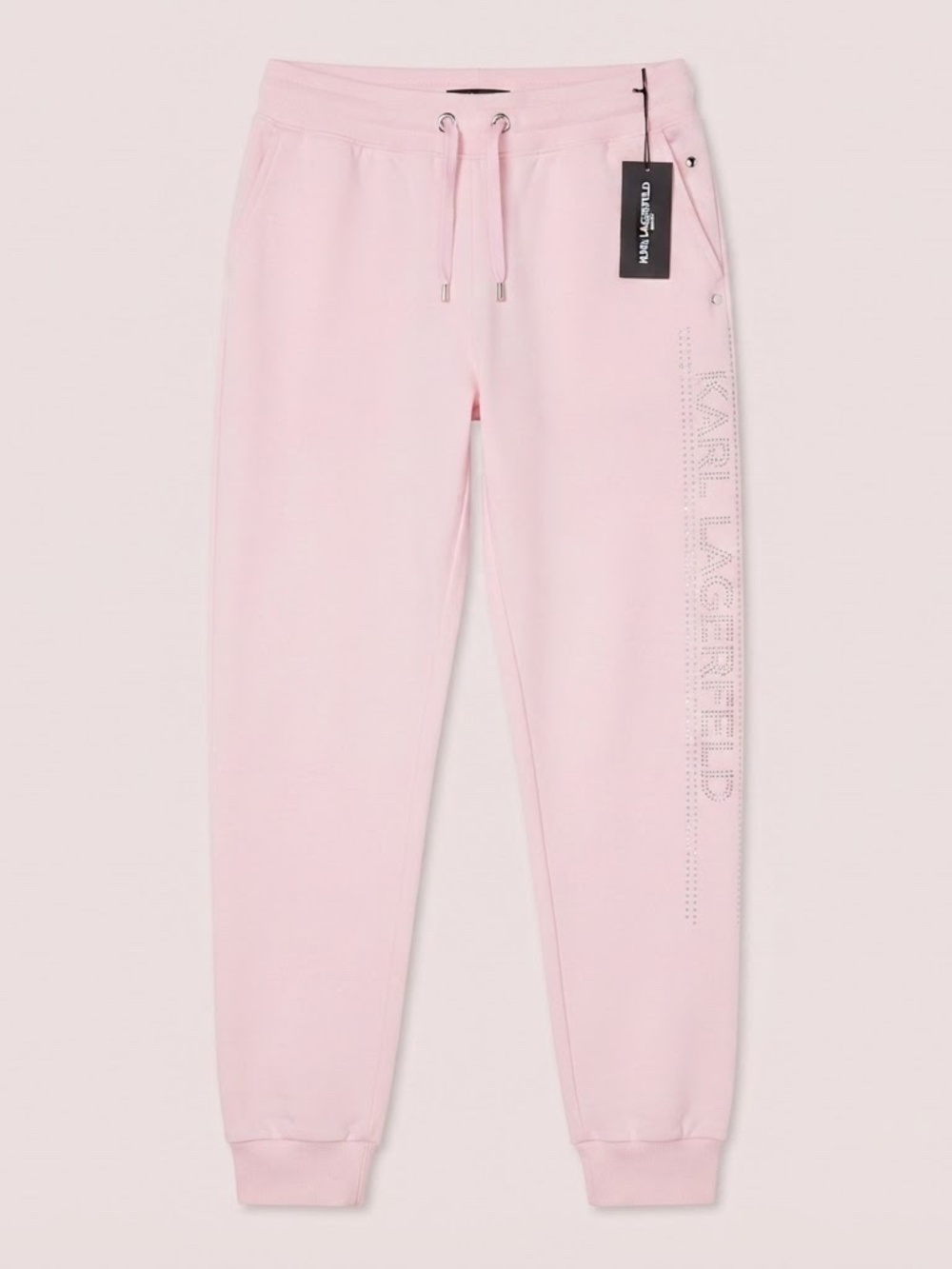NWT Karl Lagerfeld Light Pink Rhinestone-Trim Jogger Sweatpants